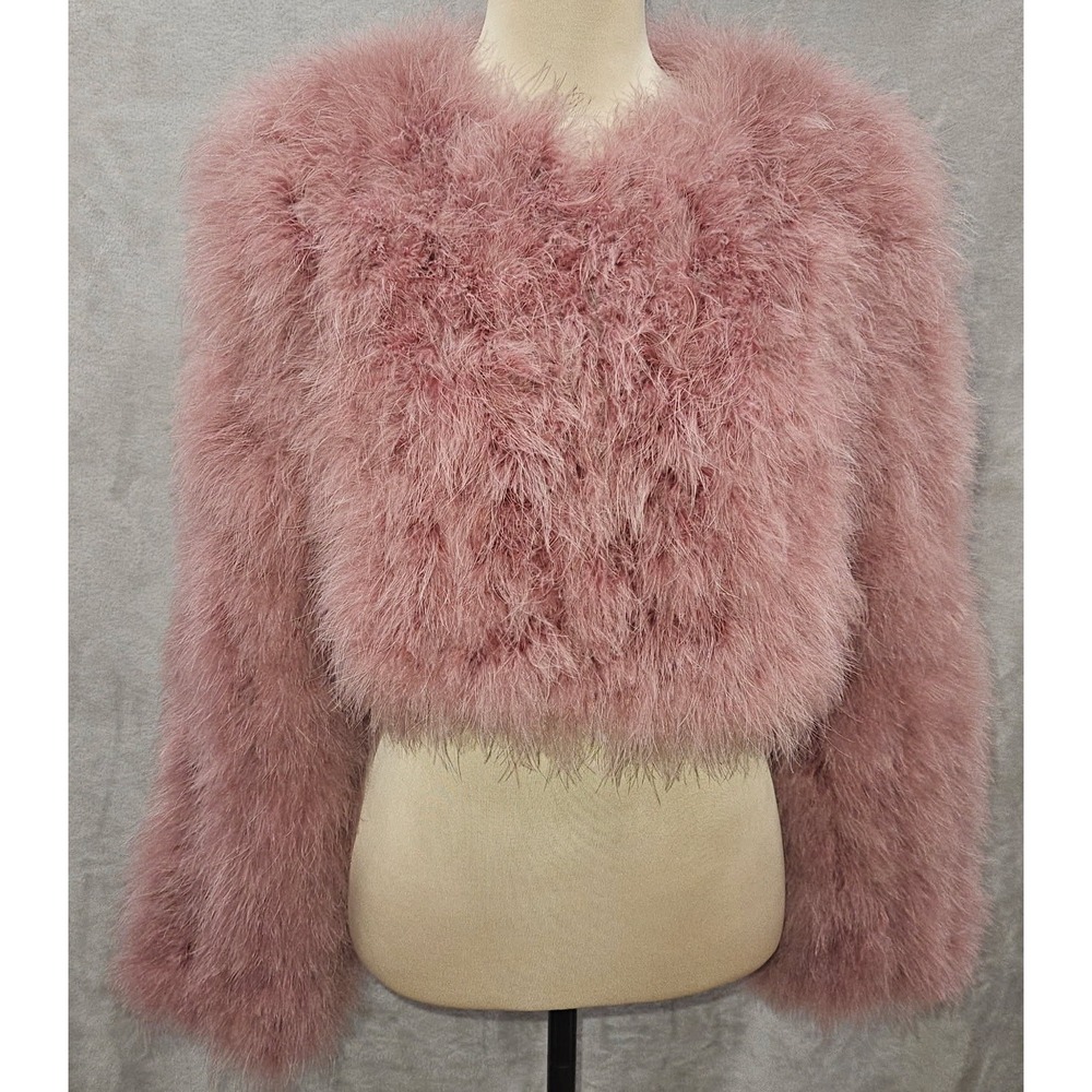 Bubish Luxe Feather Jacket Womens M/L Blush Pink NWOT Cropped Bridal Statement